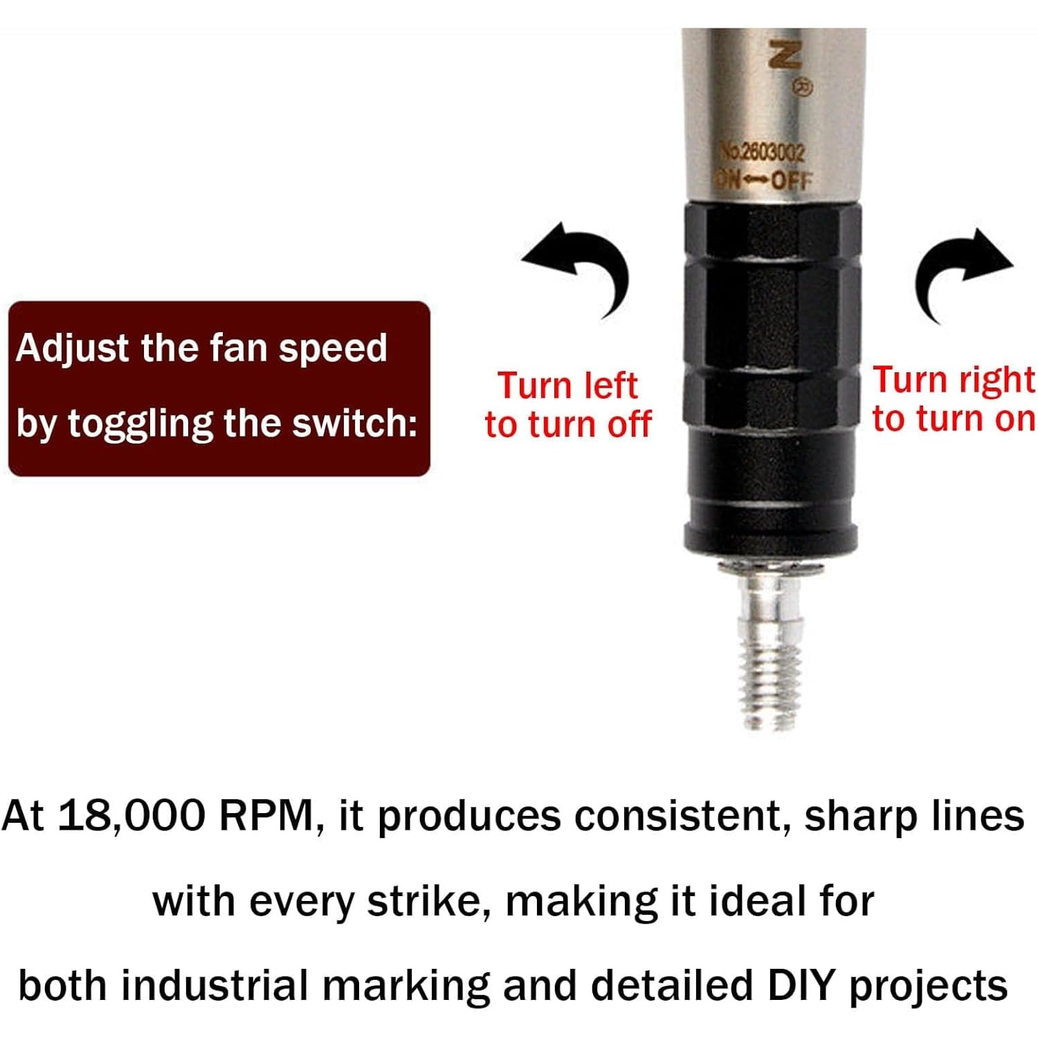Penna per Incisione Pneumatica, Strumento per Incisione su Metallo Ad Aria Compressa, velocità 18000 Giri/min, con Punta in Carburo di Tungsteno da 2,0 Mm, Volume di Aspirazione 90 Psi, per