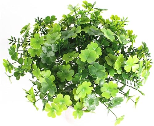 Avivilea Planta artificial de trébol de cuatro hojas, tallos de boj, plantas artificiales, follaje vegetal, para decoración del hogar, interior y