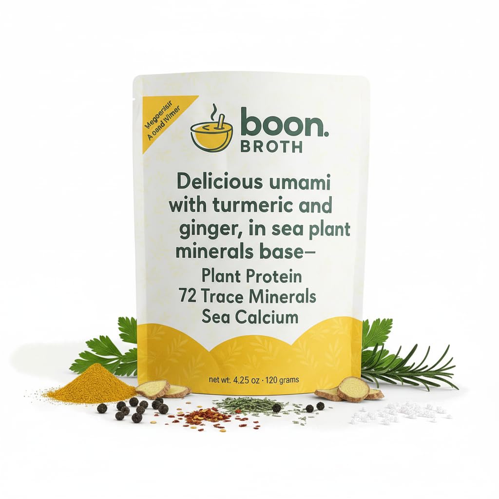 Boon Broth - Savory Plant-Based Soup Powder, High Calcium Broth with 72 Trace Minerals - Ideal for Sipping, Fasting, and The Bone Broth Diet - Vegan-Friendly 10 servings