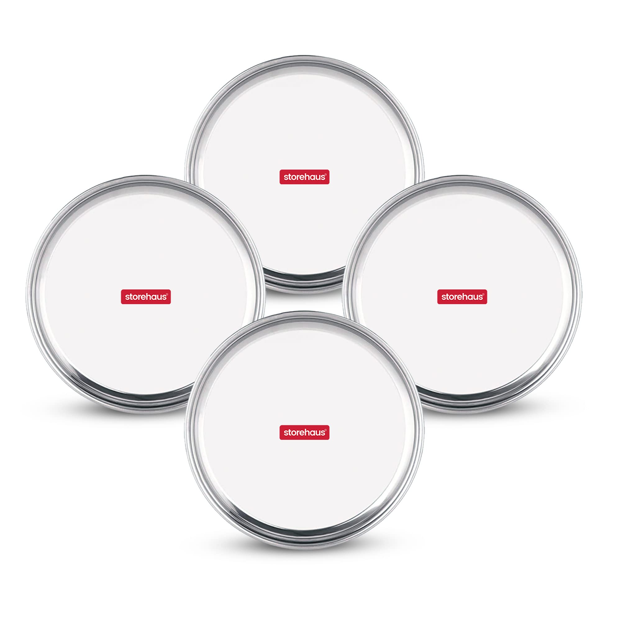 Storehaus Stainless Steel 4pc Thali Plate(12 inch) Kitchenware Set Ideal for Home, Restaurants and Family Use, Silver