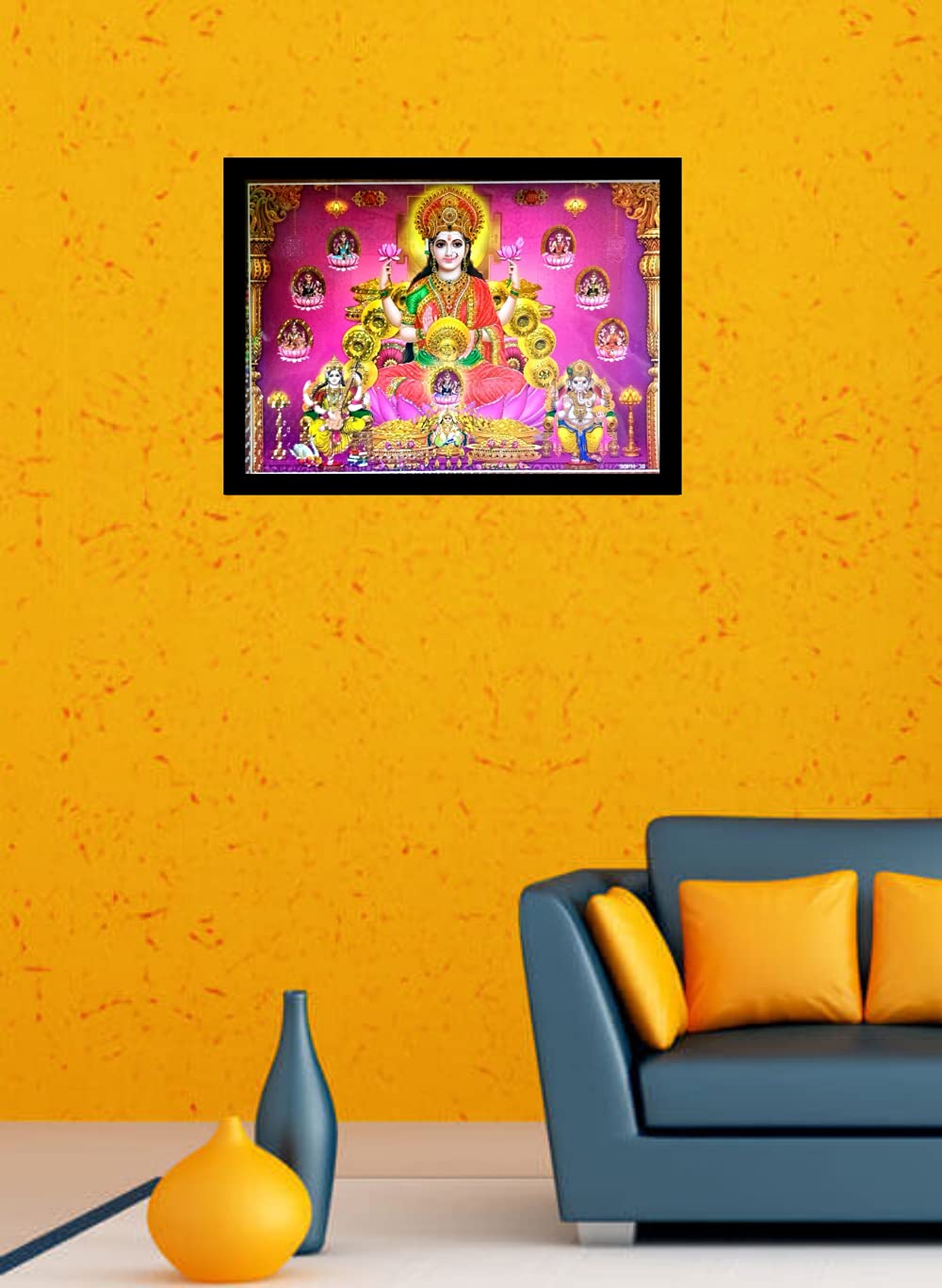 Suninow God Religious Black Colored Framed Painting for Wall and Pooja/Hindu Bhagwan Devi Devta Photo Frame/God Poster for Puja (ASHT laxmi) 1
