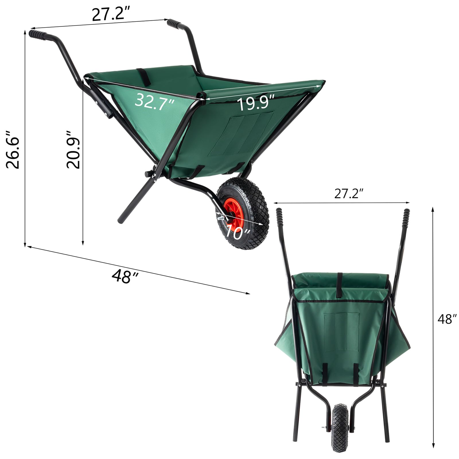 A.M. Leonard 6-Cubic-Foot Steel Tray Wheelbarrows (Wood Handles, Diamond-Tread Tire)