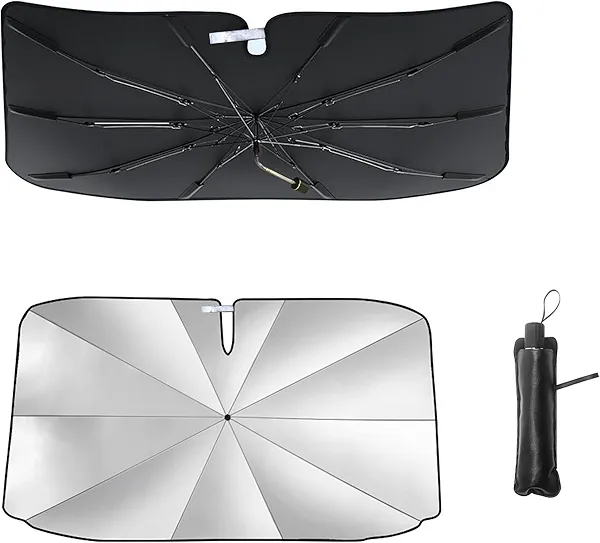 Premium Windshield Sun Shade Umbrella, Portable Foldable, Spring Structure Wind Shield, Front Window Sunshade, Protect from Sun Rays Car Windshield, Universal for Any Car (53.1'' x 29.5'')