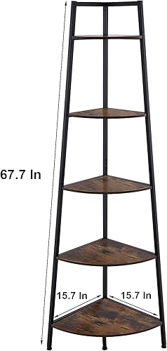 Miniatura 3 de NAIYUFA Estante de esquina industrial estante de esquina de 5 niveles estantería de esquina moderna estantería pequeña rústica de esquina alta