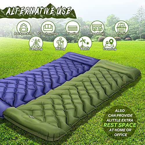 Seaborn Inflatable Camping Sleeping Pad, Inflatable Sleeping Mat With Pillow Built-In Foot Pump, Compact Ultralight Waterproof Camping Air Mattress For Backpacking (Nylon Dark Blue) #TOP2