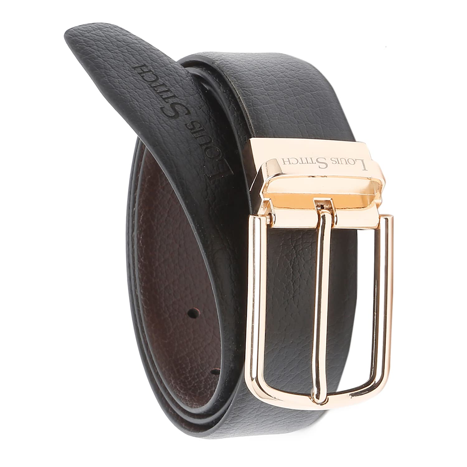 LOUIS STITCHMen's Reversible Italian Leather Belt with for Men 1.25 inch (35mm) Waist Strap Black Brown Belt with Golden Buckle (SHGD)
