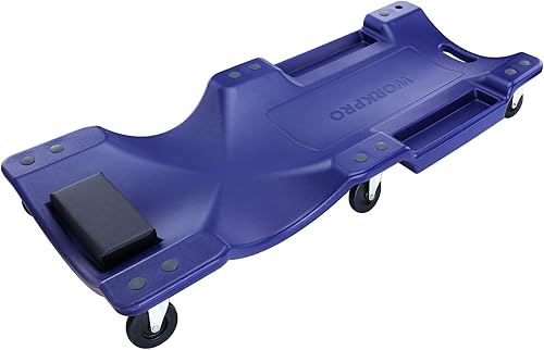 WORKPRO Mechanic - Enredadera de plástico de 40 pulgadas con reposacabezas acolchado, capacidad de 330 libras, con 6 ruedas giratorias, color azul