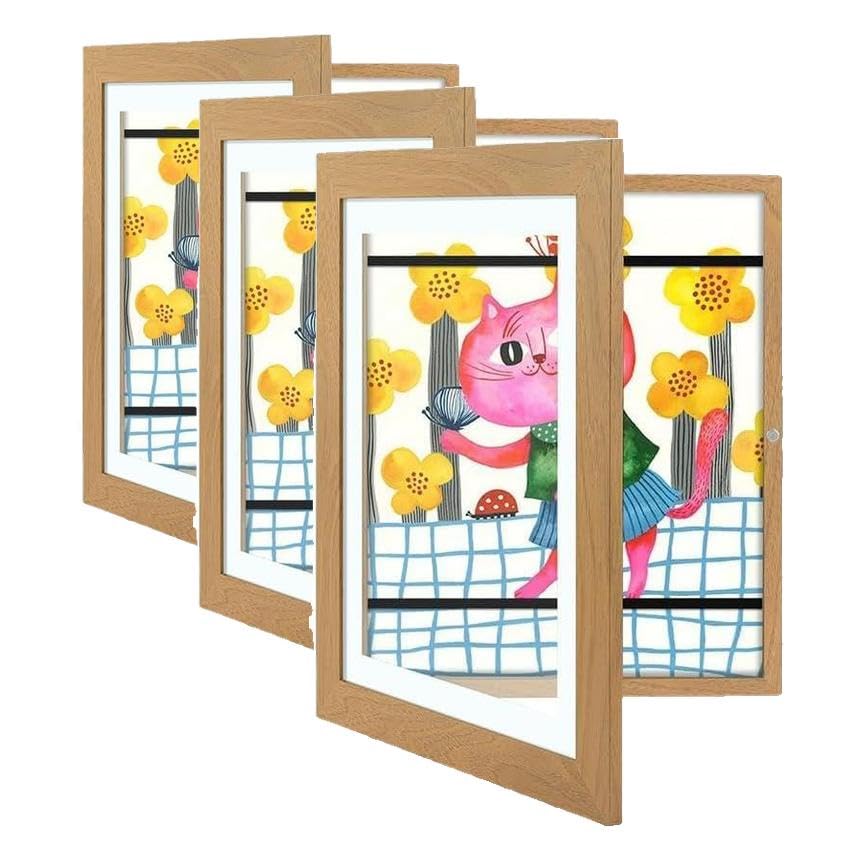 Golden State Art, 10x12.5 Kids Art Frames, Front-Opening Picture Frame Great for Kids Drawings, Artworks, Children Art Projects, Schoolwork, Home or Office (Brown Set of 4) (Pack of 3)