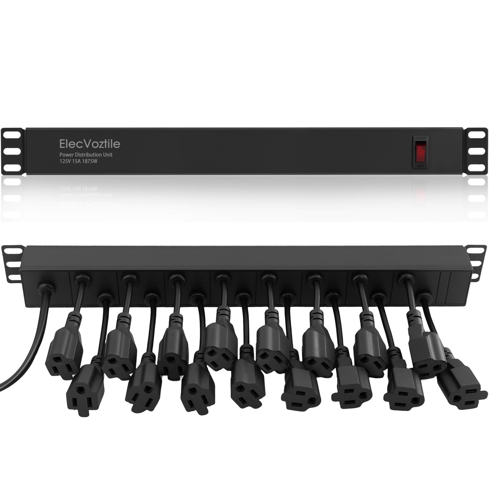 Regleta de alimentación PDU de 16 tomas, protección contra sobretensiones 1020J e interruptor de sobrecarga de 15 A, se adapta a rack de servidor de red de 19 pulgadas, cable de 6 AWG 14