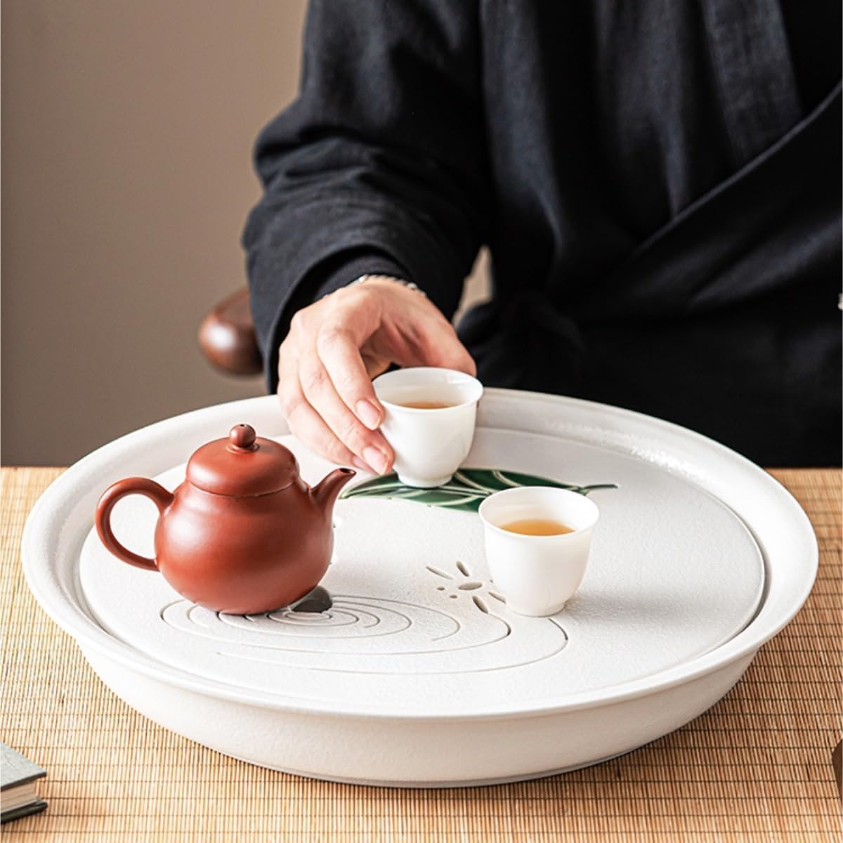 お盆 小長盆 コーヒートレー 天然木製 小盆 約51cm 漆塗り おぼん