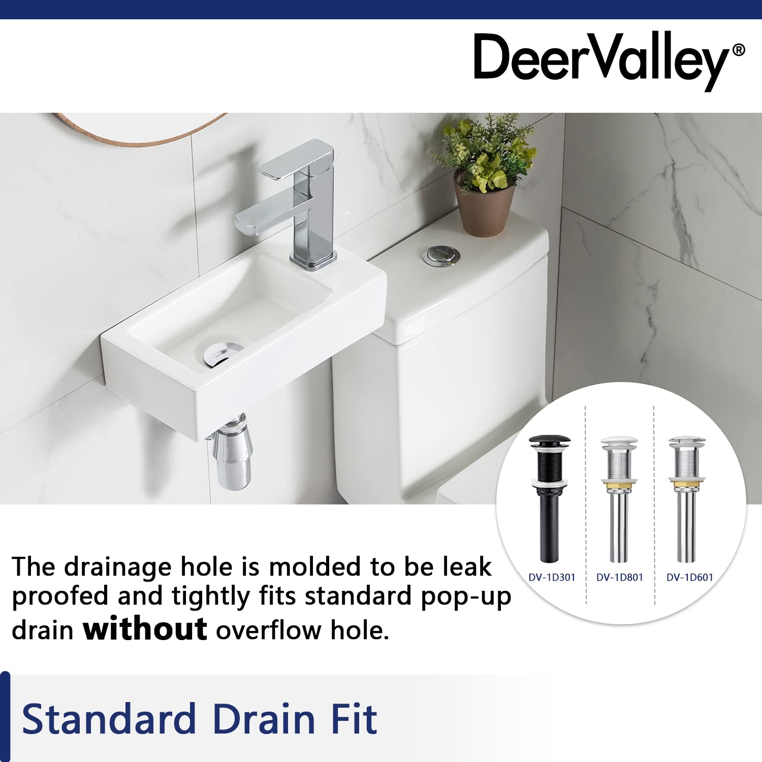 DeerValley DV-1V081R Lavamanos de baño de pared de cerámica, lavamanos de cerámica rectangular blanca en baño pequeño(mano derecha)