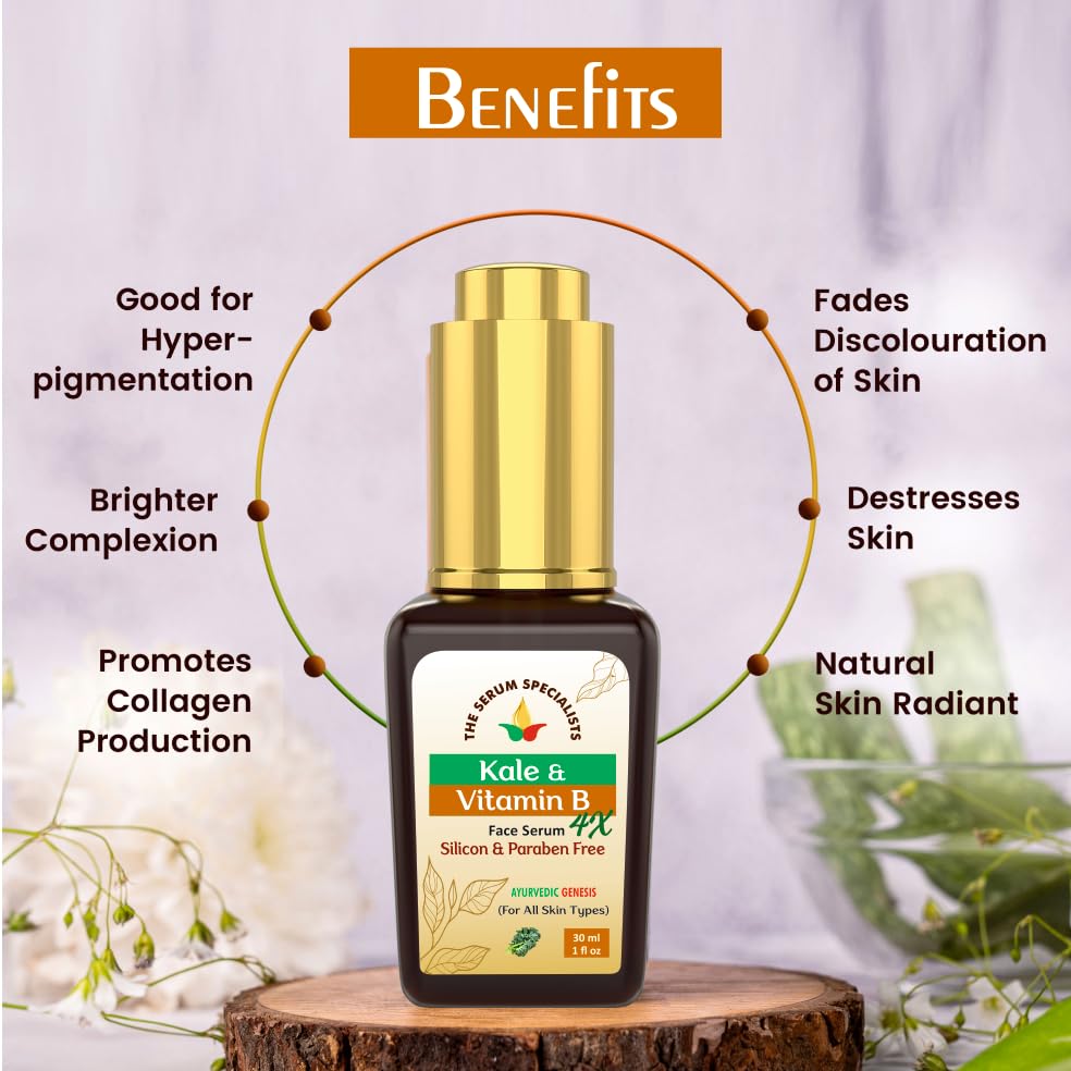 Image of Kale Vitamin B12 Face Serum - Nourishes & Rejuvenates Skin | Infused with Kale & Vitamin B12 | Superfood Boost for Vitality & Renewal | All Skin Types - 30ml