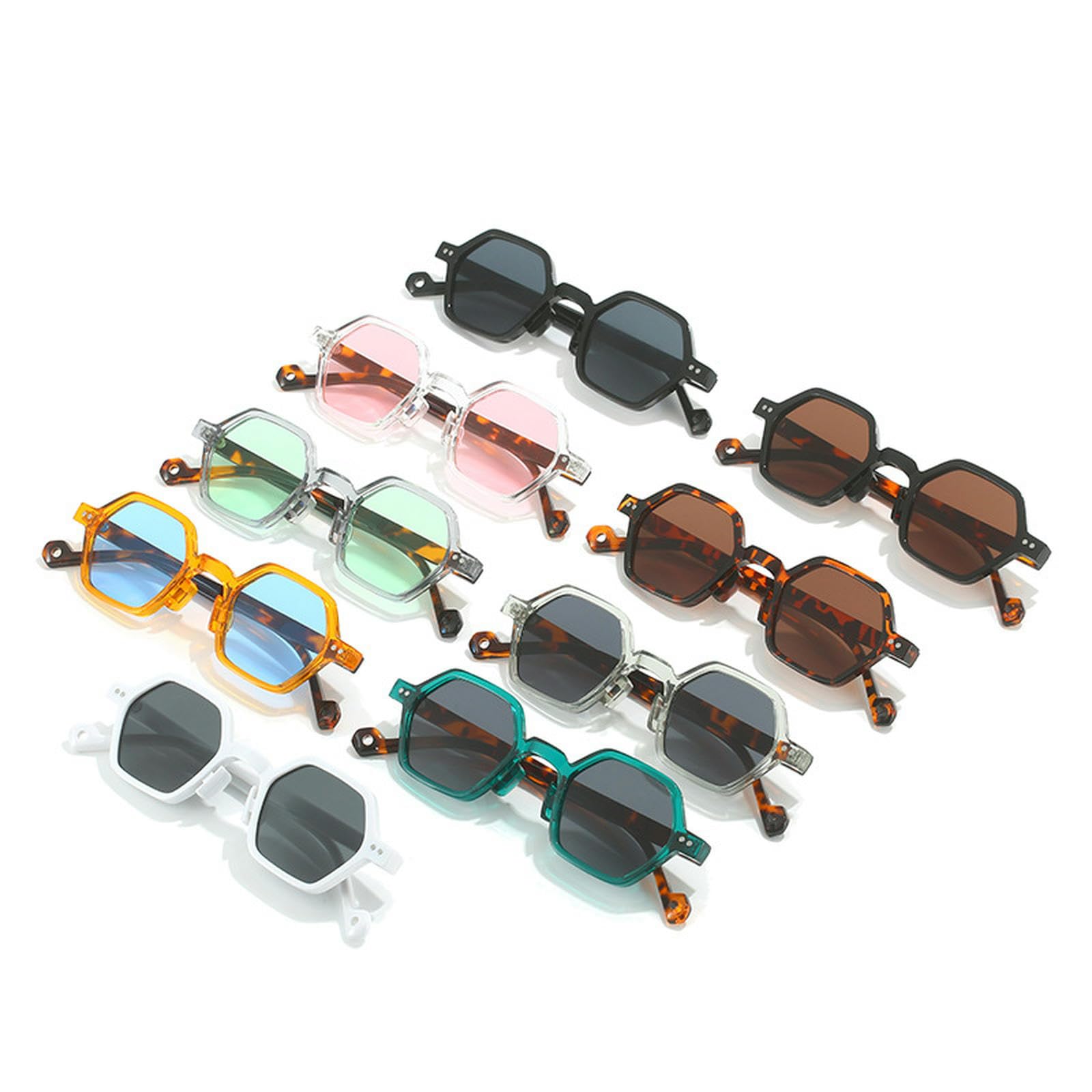 NOGRAX Okulary vintage wielokąt kwadratowe damskie okulary przeciwsłoneczne moda sześciokąt przezroczysty ocean soczewki odcienie nity okulary przeciwsłoneczne