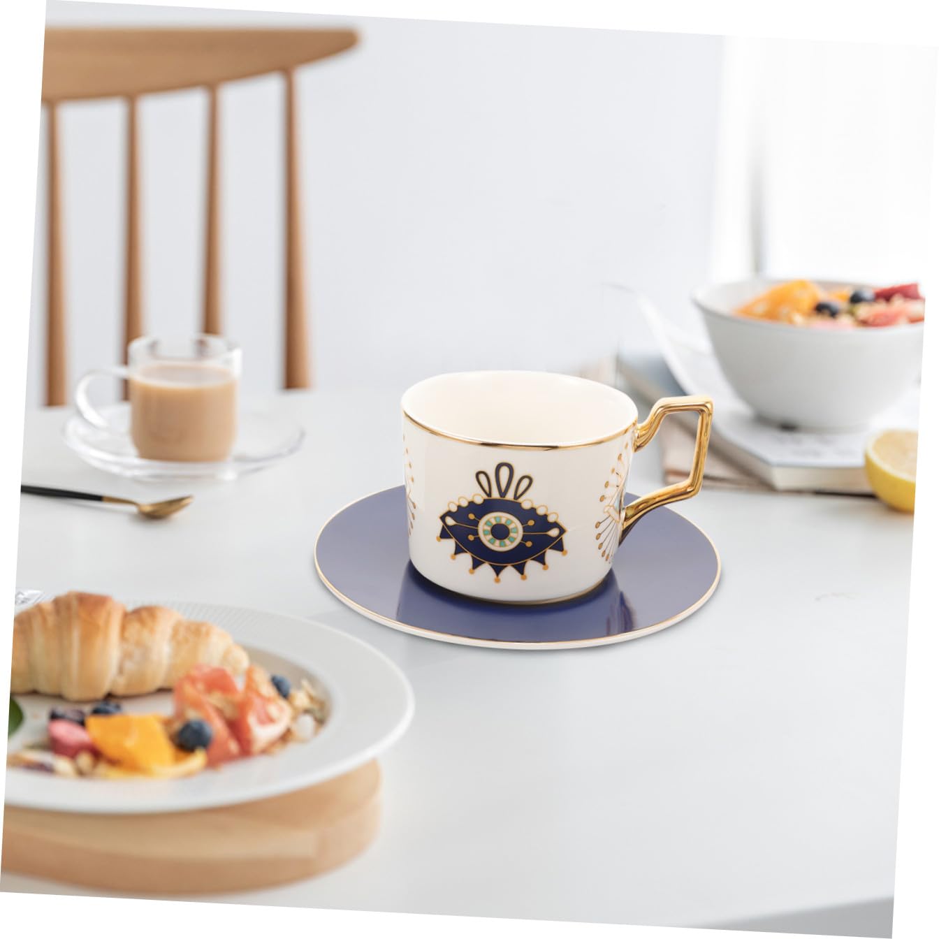 1set Tazzine Ceramica Con Piattino Design Evil Eye Tazza Per Caffè e Latte Stile Europeo Accessorio Per Tè e Pomeriggi Di Relax