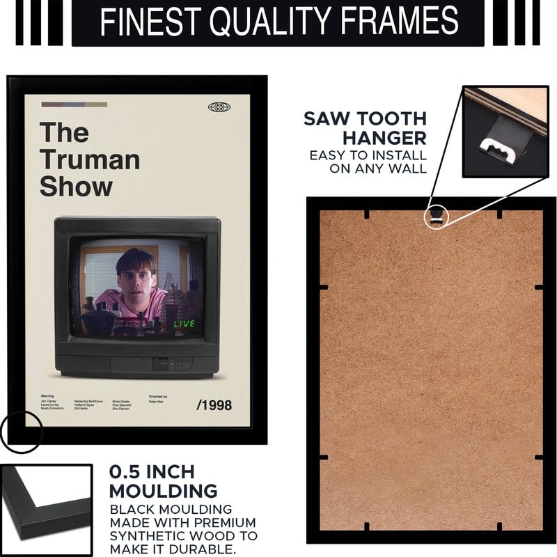 Image of BLINKART The Truman Show Movie Poster Frame 8x12 Inch | Premium 300 GSM Paper Wall Print | Mid Century Vintage Film Artwork for Home, Bedroom, Living Room, Office | Framed Photo Decor