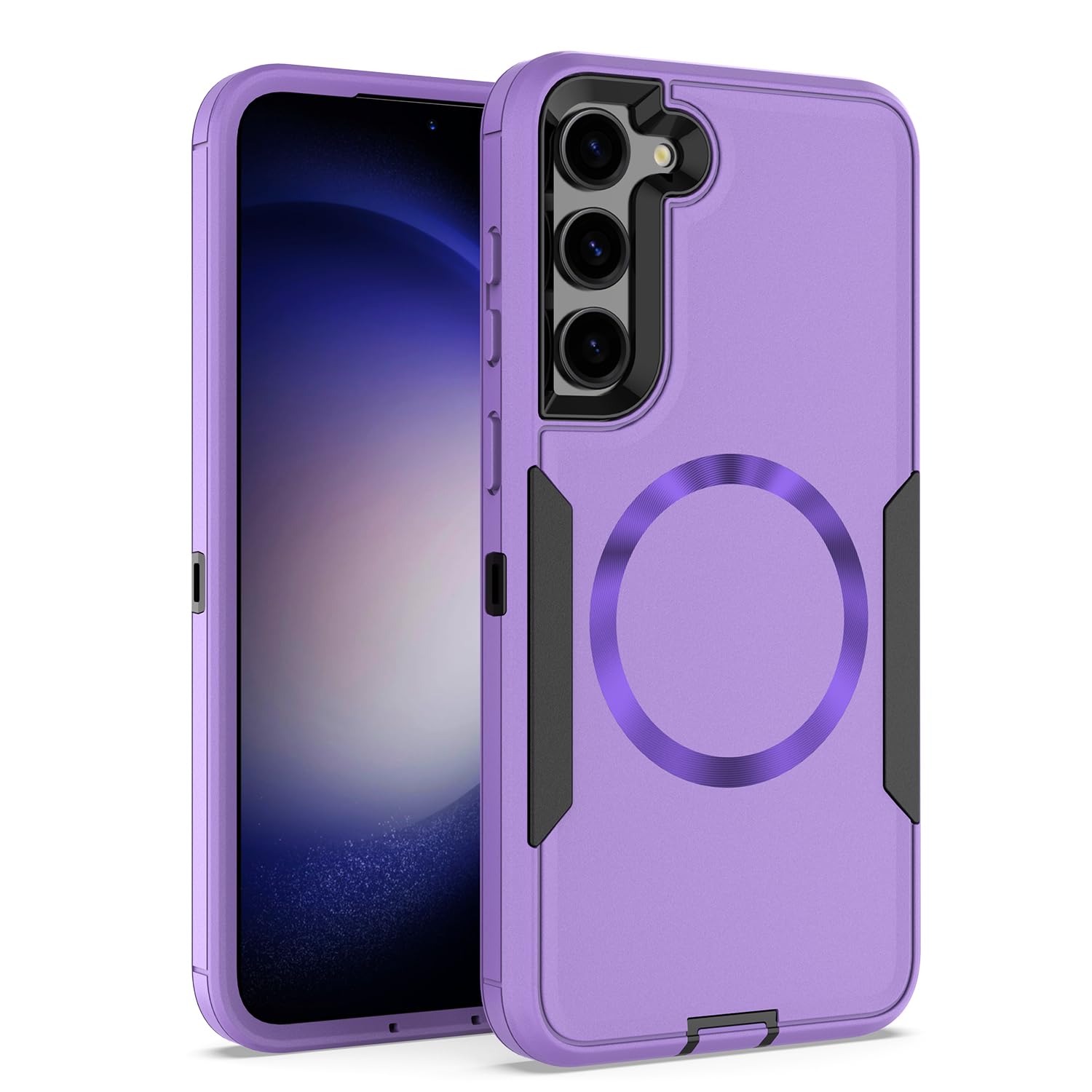 showdd Designed for Samsung Galaxy S25 Case,Purple Black | Magnetic,Drop Protection,Double Layer,Protection,Compatible with MagSafe,Dustproof,No