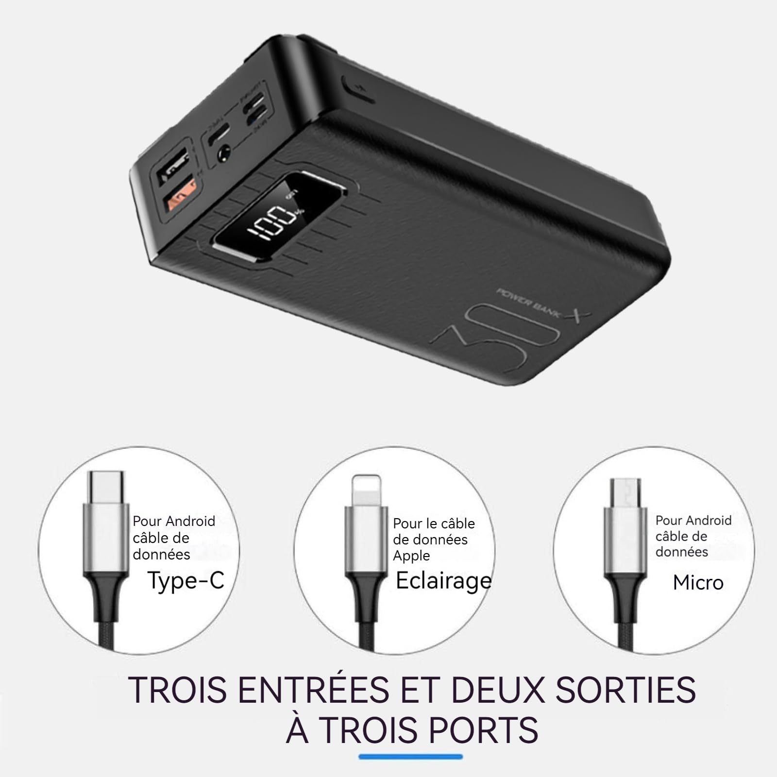 Batterie Externe Puissance de Charge 30000 mAh Super Grande quantité 1000000M Grand écran Affichage numérique Mobile Puissance 80000