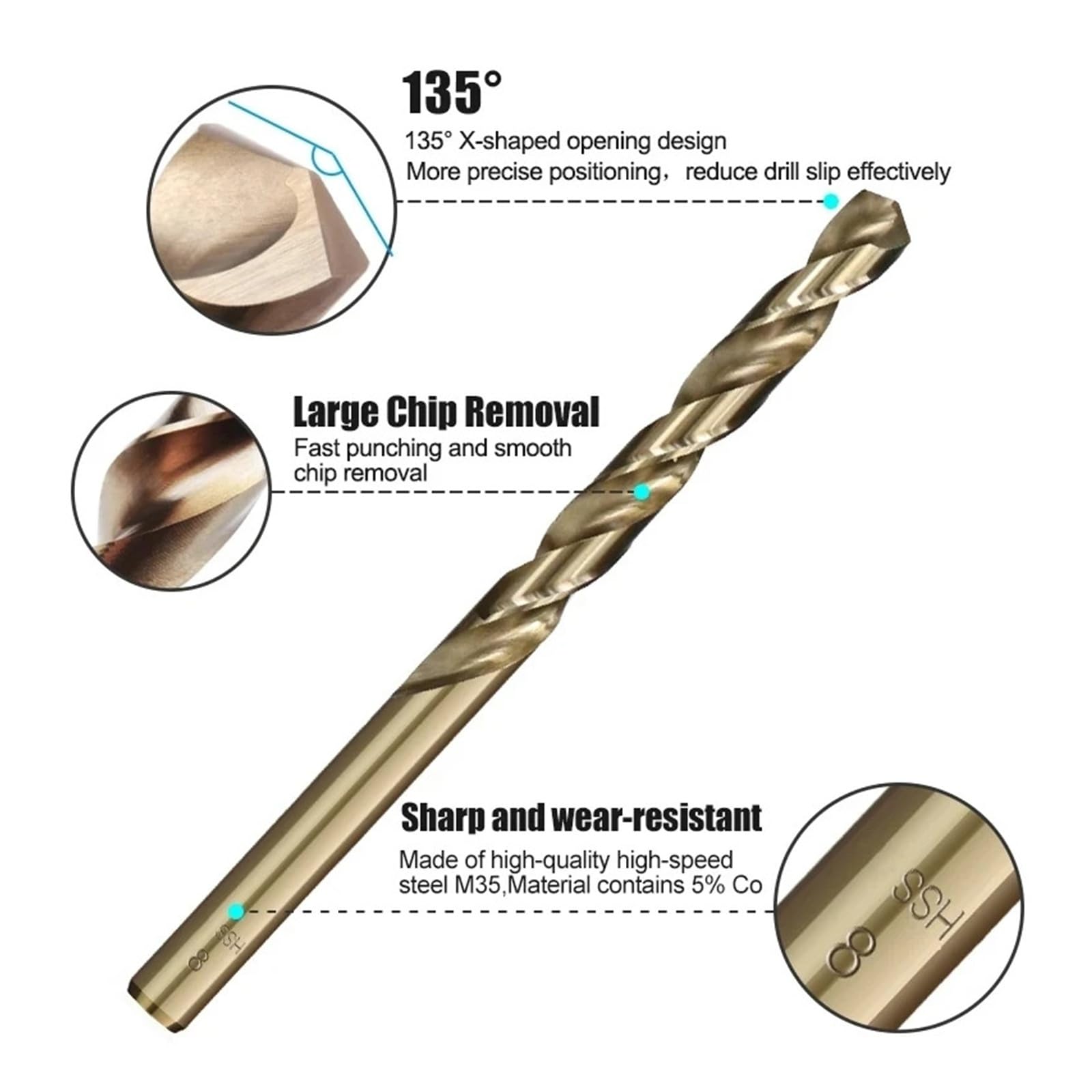 Broca para metal Juego de brocas helicoidales recubiertas cobalto(14.0mm,5PCS)