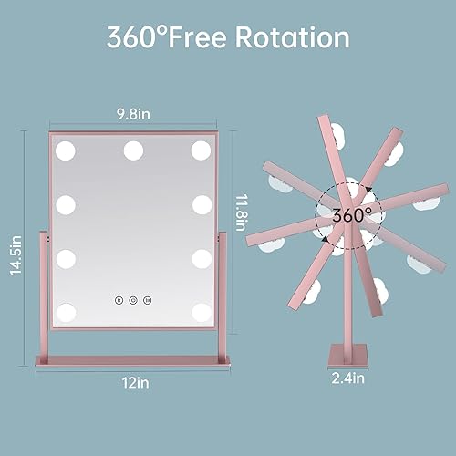 Miniatura 5 de COSMIRROR Hollywood - Espejo de maquillaje con luces, espejo de maquillaje con luz LED con 9 bombillas regulables y 3 modos de iluminación de color,