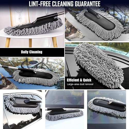 Image of Porslin 6 PCS Car Cleaning Kit with Microfiber Cloth, Extendable Duster, Car Wash Glove, Wheel Brush & Glass Cleaning Tool | 6 in 1 Car Cleaning Accessories Combo for Cars, SUVs, Bikes & Home