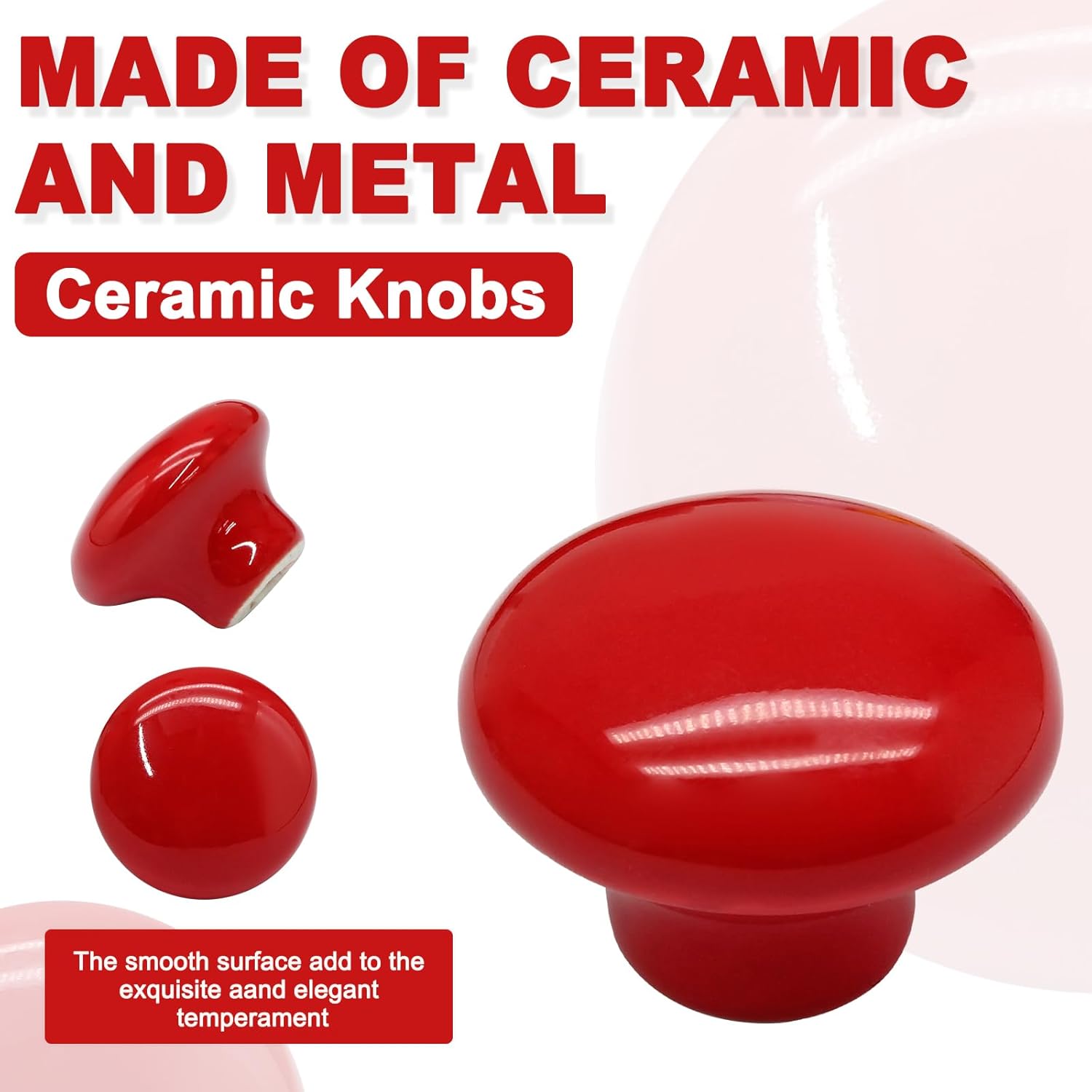 Biaungdo 10 Pack Red Ceramic Kitchen Cabinet Knobs Pulls, 32 mm/1.26 Inch Retro Vintage Round Drawer Knobs, Decorative Closet Door Handles for Cupboard, Wardrobes, Dresser, Furniture Hardware