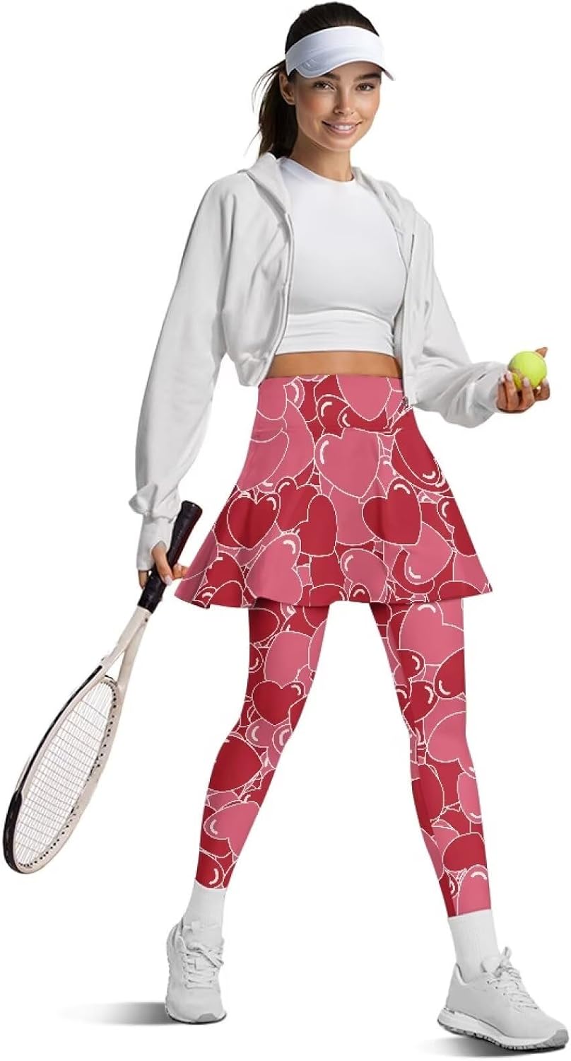 Women Tennis Skirted Leggings with Pocket Soft Quick Dry Workout Yoga Leggings with Skirts Golf Pickleball Outfits