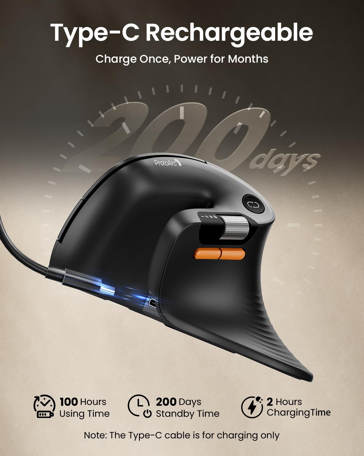 ProtoArc EM11 Pro Ergo pionowa mysz czarna