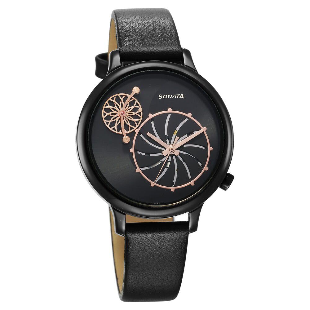 Sonata Unveil Quartz Analog Black Dial Leather Strap Watch for Women-8190NL01 (B0CRHRKPTX) Amazon Price History, Amazon Price Tracker