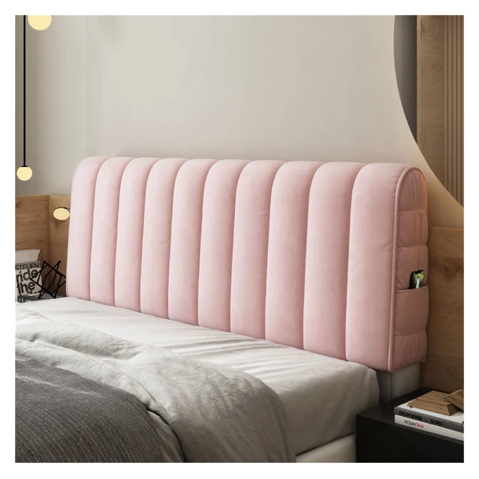 Tête de lit velours rose housse matelassée confortable pour soulager le dos au lit