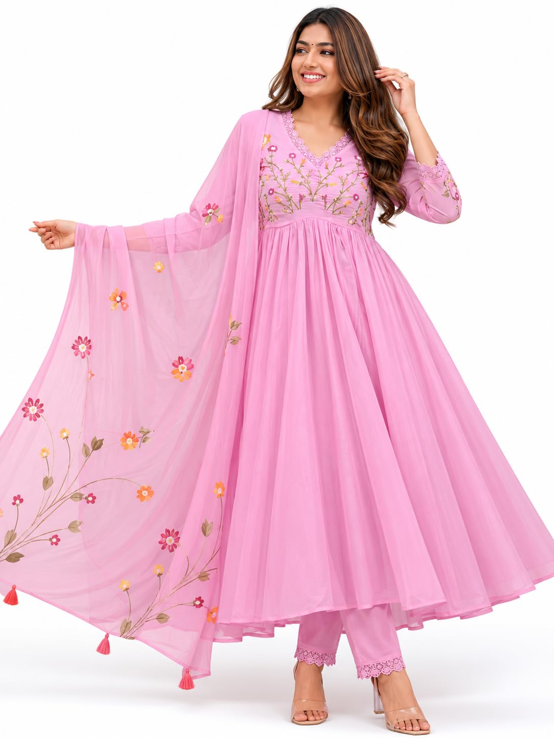 Kurta Pant Set with dupatta Floral Embroidered, Cotton, Three-Quarter Sleeves, Regular Fit, 3 Piece Ethnic Wear for Women RASA FASHION STUDIO-image-32