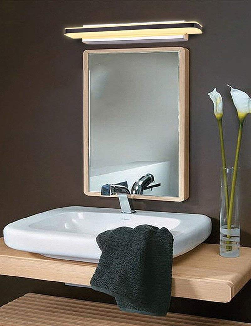 MU Inicio Baño Espejo Faros Led Acero Inoxidable Sombra de acrílico Simple Moderno Impermeable Antivaho Espejo Luz Delantera Cuarto de baño Maquillaje Espejo Bombilla Delantera incluida, Espejo Faro