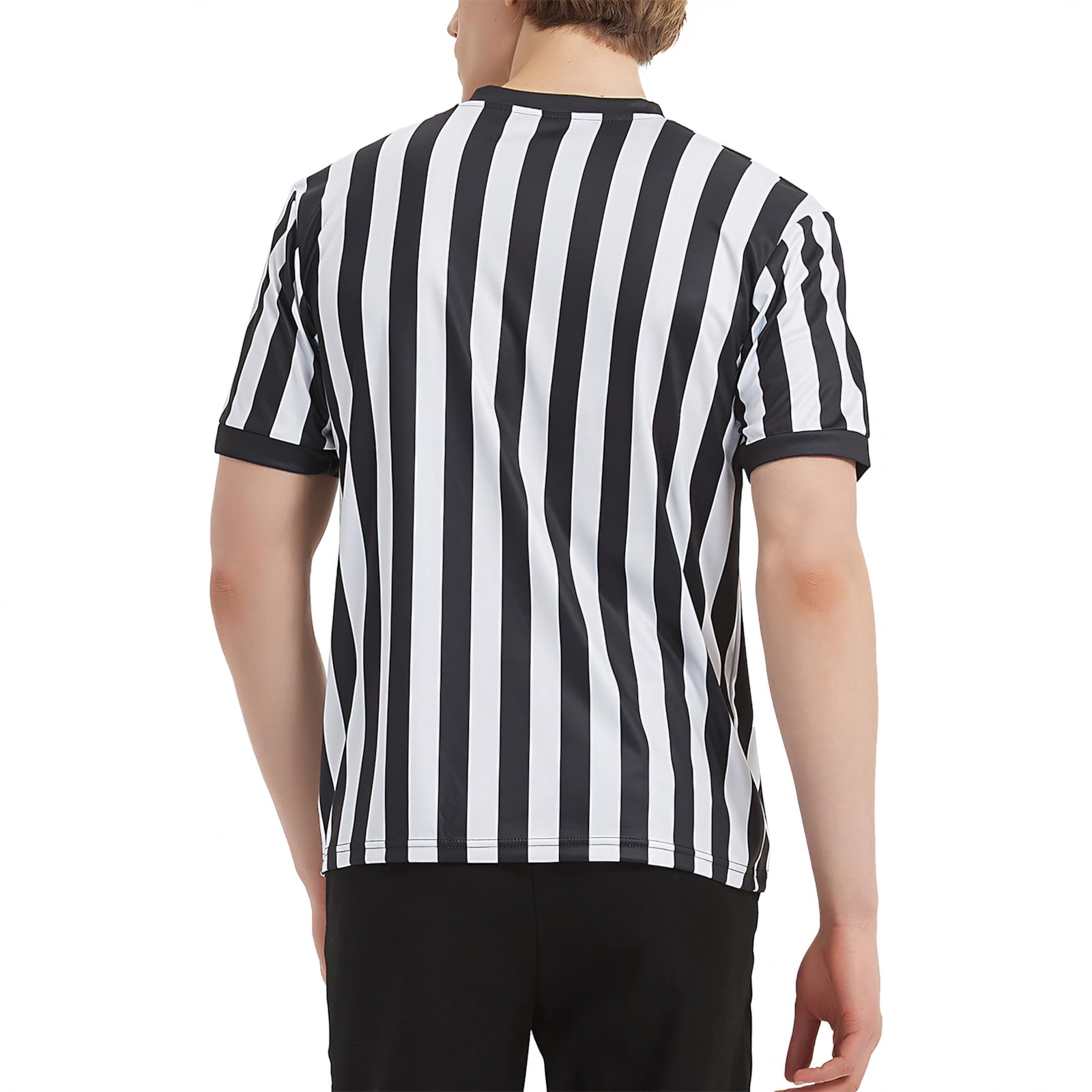 TopTie Camiseta de Árbitro Hombre Cuello de Pico Rayas Clásicas Blanco y Negro