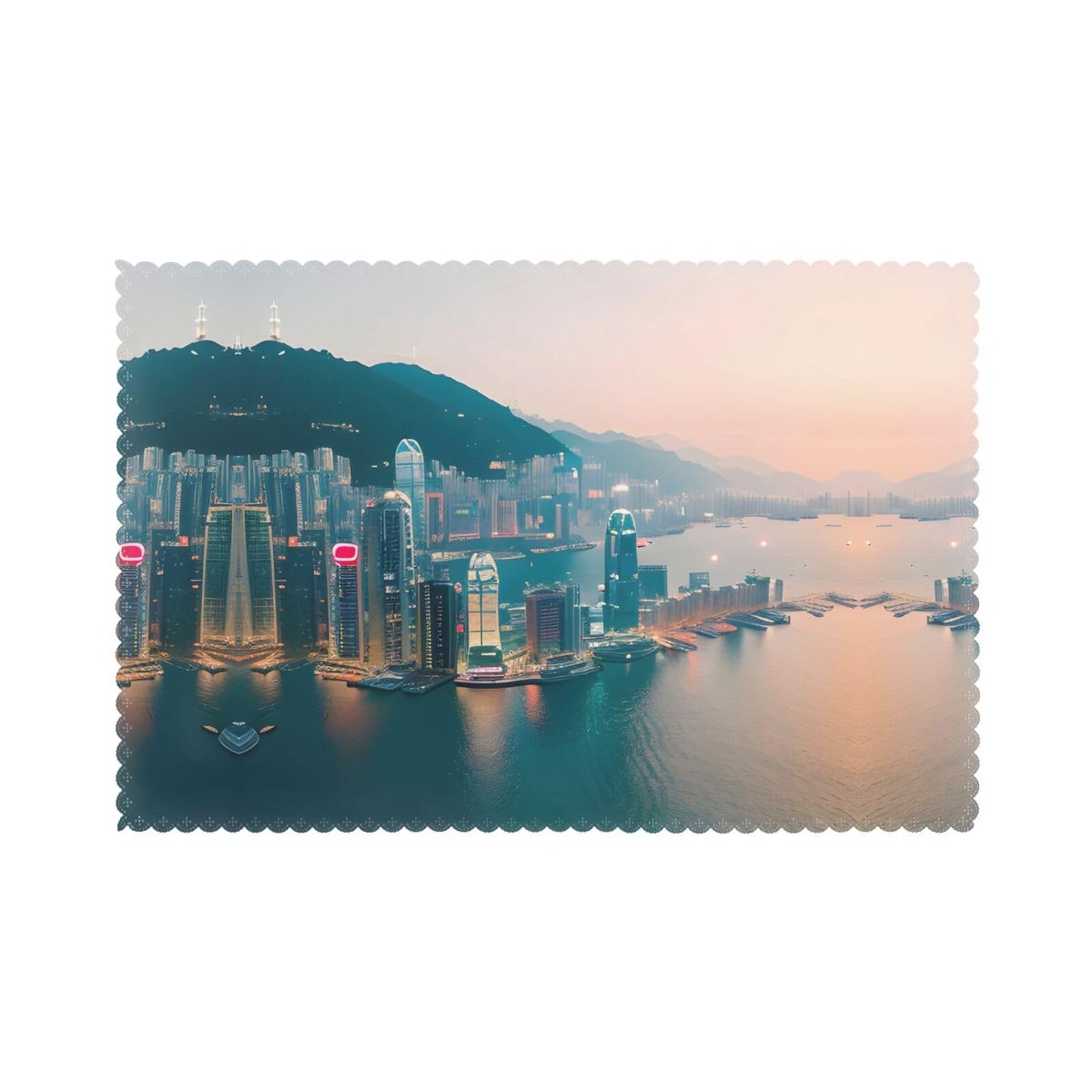 Sets de table de Noël Hong Kong thermorésistants, faciles à nettoyer en lot de 6