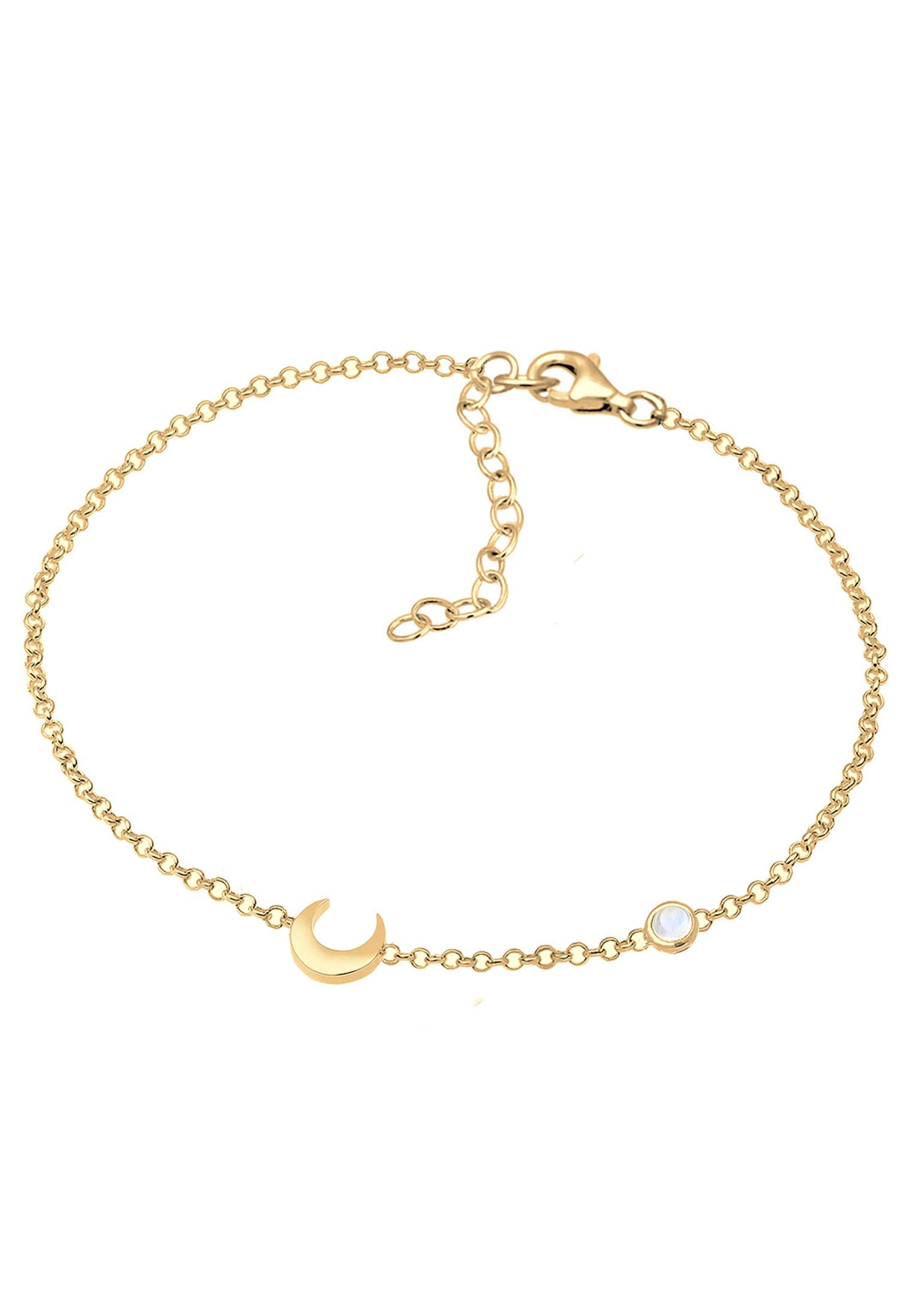 Elli Women's 925 Silver, Gold Plated Crescent Astro Moonstone Bracelet - 16cm length