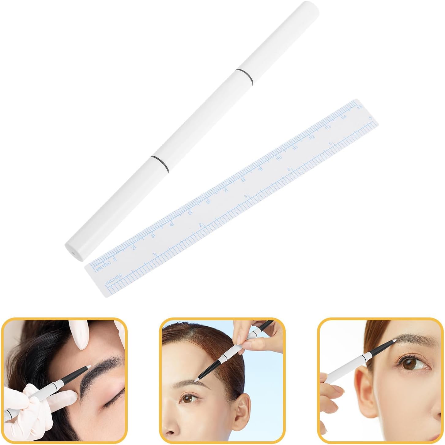 Skin Marking Pen with Paper Ruler White for Eyebrow Tattooing with Ruler Sweat Proof and Fade Resistant Plastic Pen and Lip Bleaching for Professional Tattoo Positioning