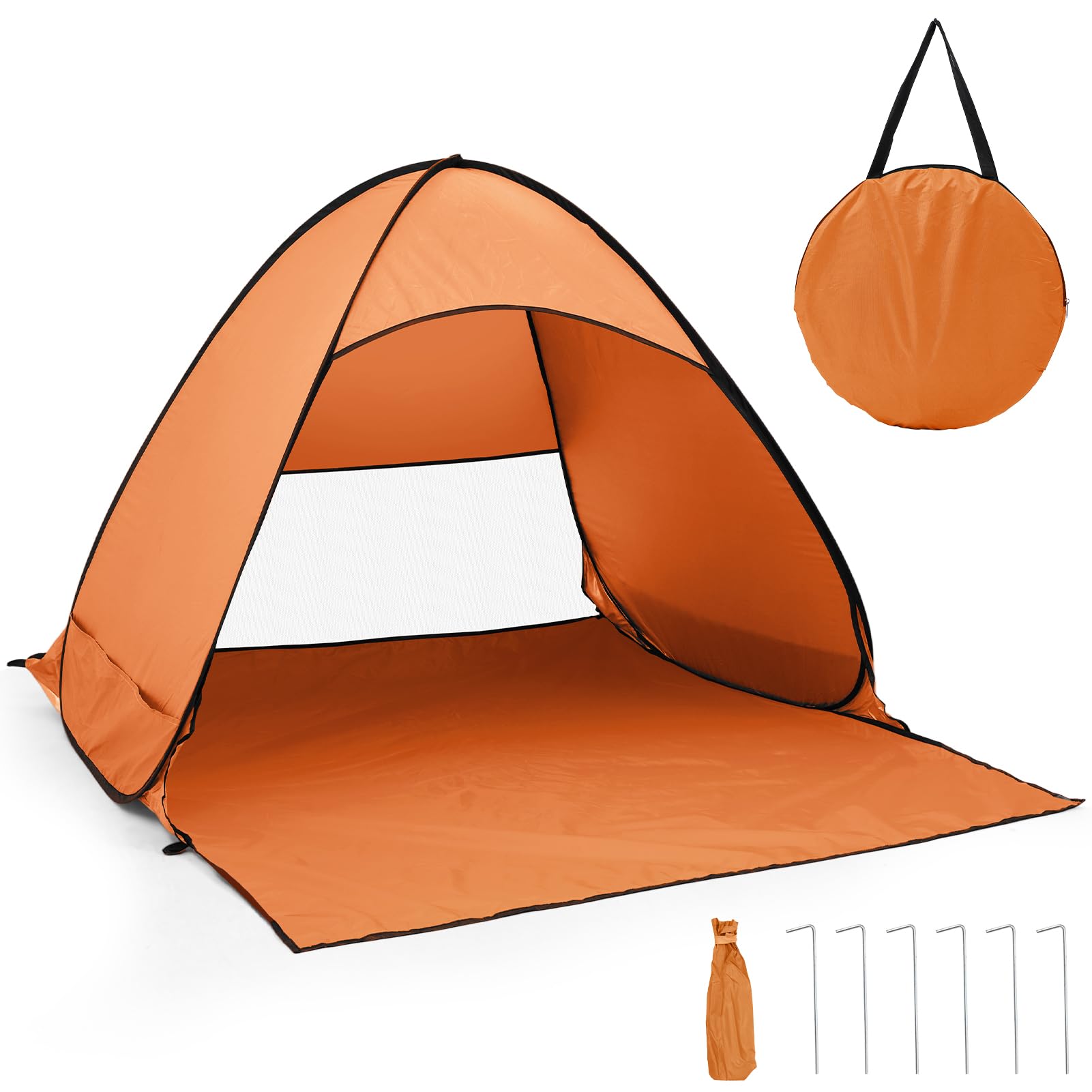 Warmiehomy Pop Up Beach Tent, UPF 50+ UV Protection Beach Sun Shelter Tent with Zipper Porch & Carry Bag, Automatic Instant Portable Beach Tent for Beach Camping Fishing Picnic, Orange