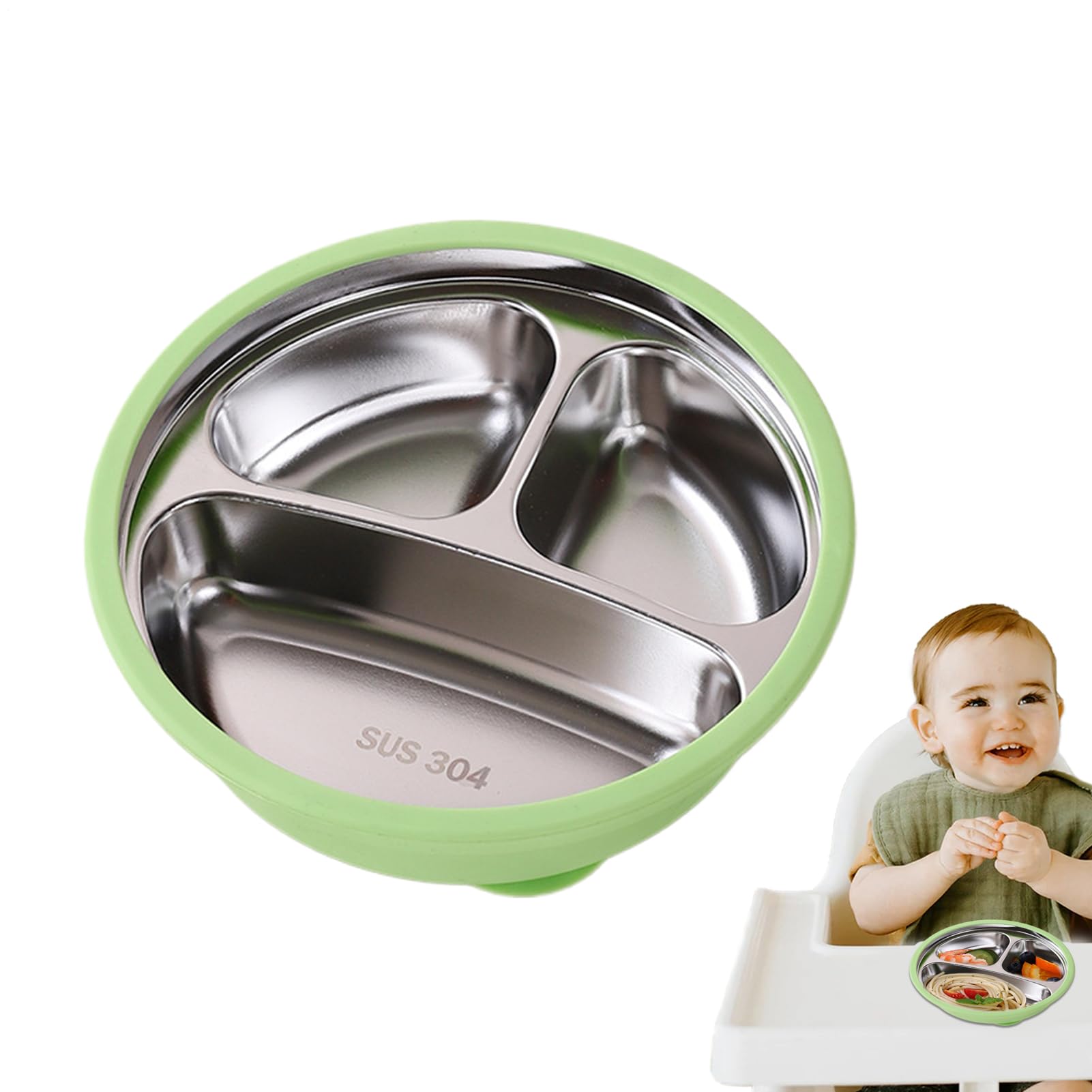 Stainless Steel Suction Plates | Stainless Steel Divided Plates with Silicone Sleeve,Fall Resistant Food Snack Bowl Dinner Trays for Outdoor Kitchen Kindergarten Care Picnic Camping Home
