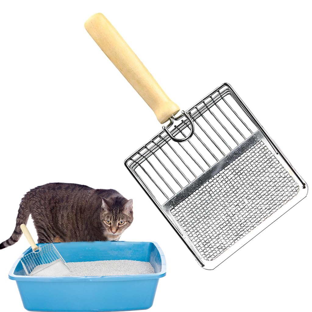 Qpets Metal Litter Scoop, Wooden Handle Fast Sifter Cat Litter Scoop, Potty Scooper 2 Kinds of Sifter Hole for 3-10Mm Clumping Clay Cat Litter (B0CVTVSLSC) Amazon Price History, Amazon Price Tracker