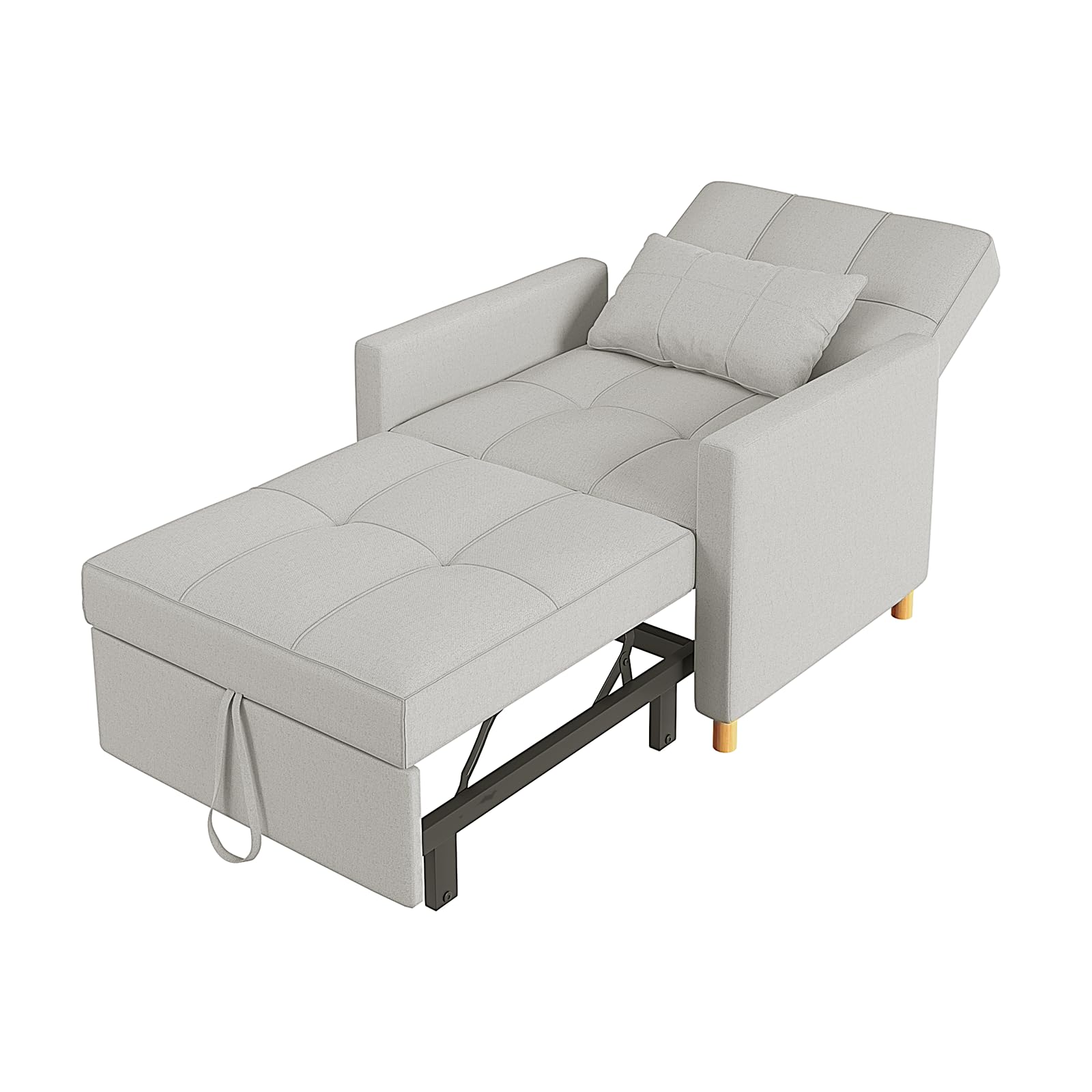 YODOLLA 3-in-1 Pull Out Sleeper Chair Bed 80cm Single Sofa Armchair, Light Grey