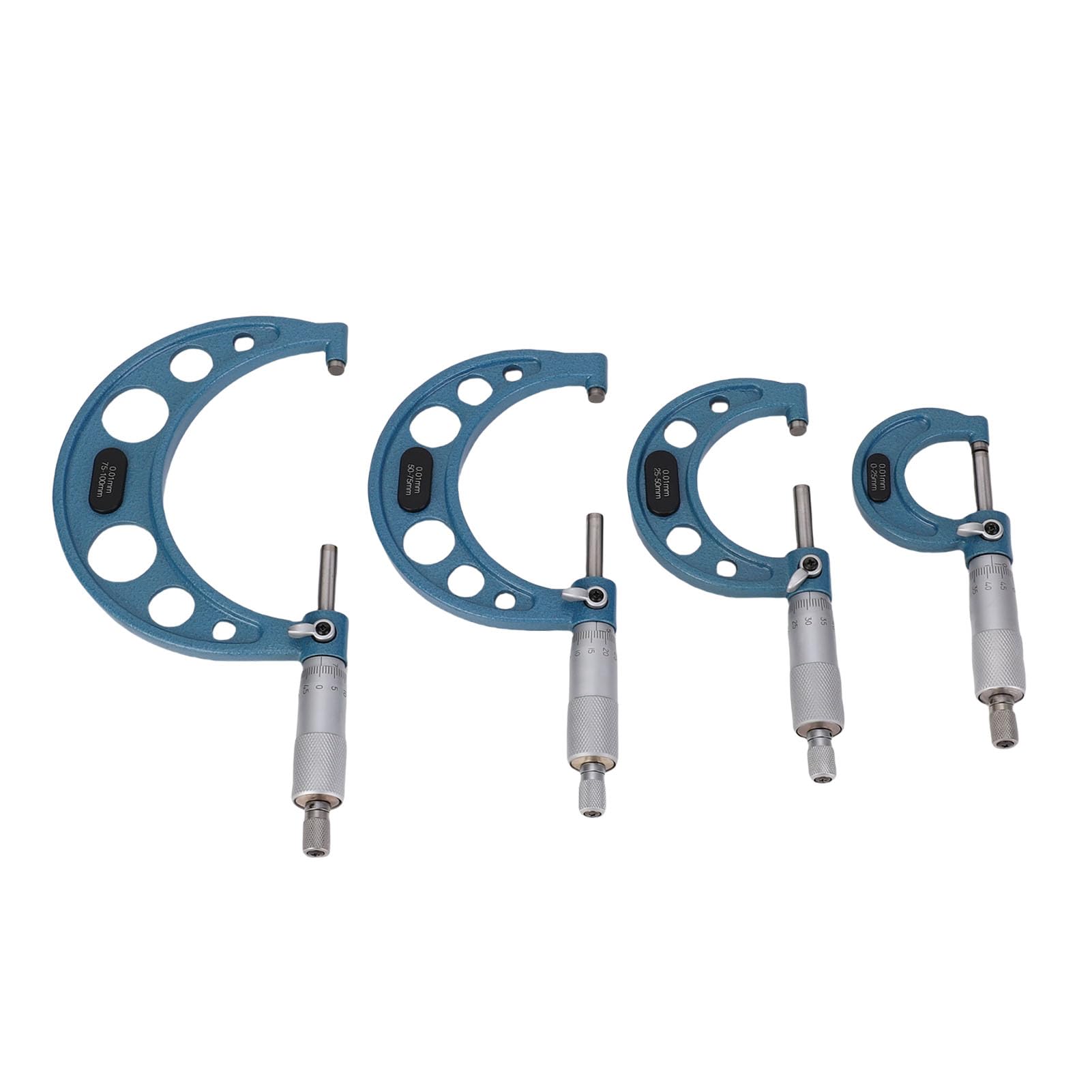 Naroote 4-teiliges Außenmikrometer-Set, 0 Bis 100 Mm Bereich, Außen-Mikrometer-Set, 0,01 Mm Präzisions-Maschinisten-Werkzeugsatz aus Hartmetall für Präzise Messarbeiten