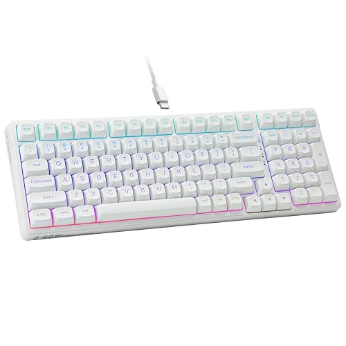 HUO JI E-Yooso Creamy Mechanical Keyboard Wired, Hot Swappable, Pre-lubed Linear Switches, Gasket Structure with Sound Dampening Foam, RGB Backlit, 99 Keys Custom Gaming Keyboard for PC/Mac,White - White