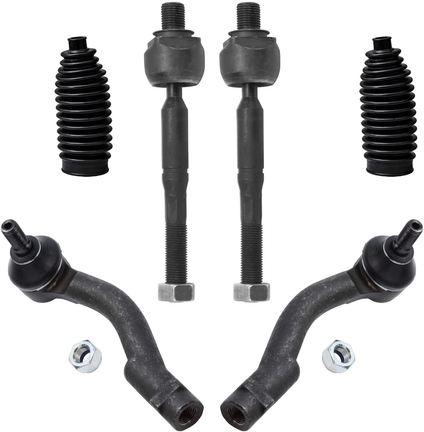 Detroit Axle - Front 6pc Tie Rods Kit for Hyundai 99-05 Sonata, 01 XG300, 02-05 XG350, 01-06 Kia Optima, 2 Boots 4 Tie Rod Ends 2001 2002 2003 2004 2005 Replacement