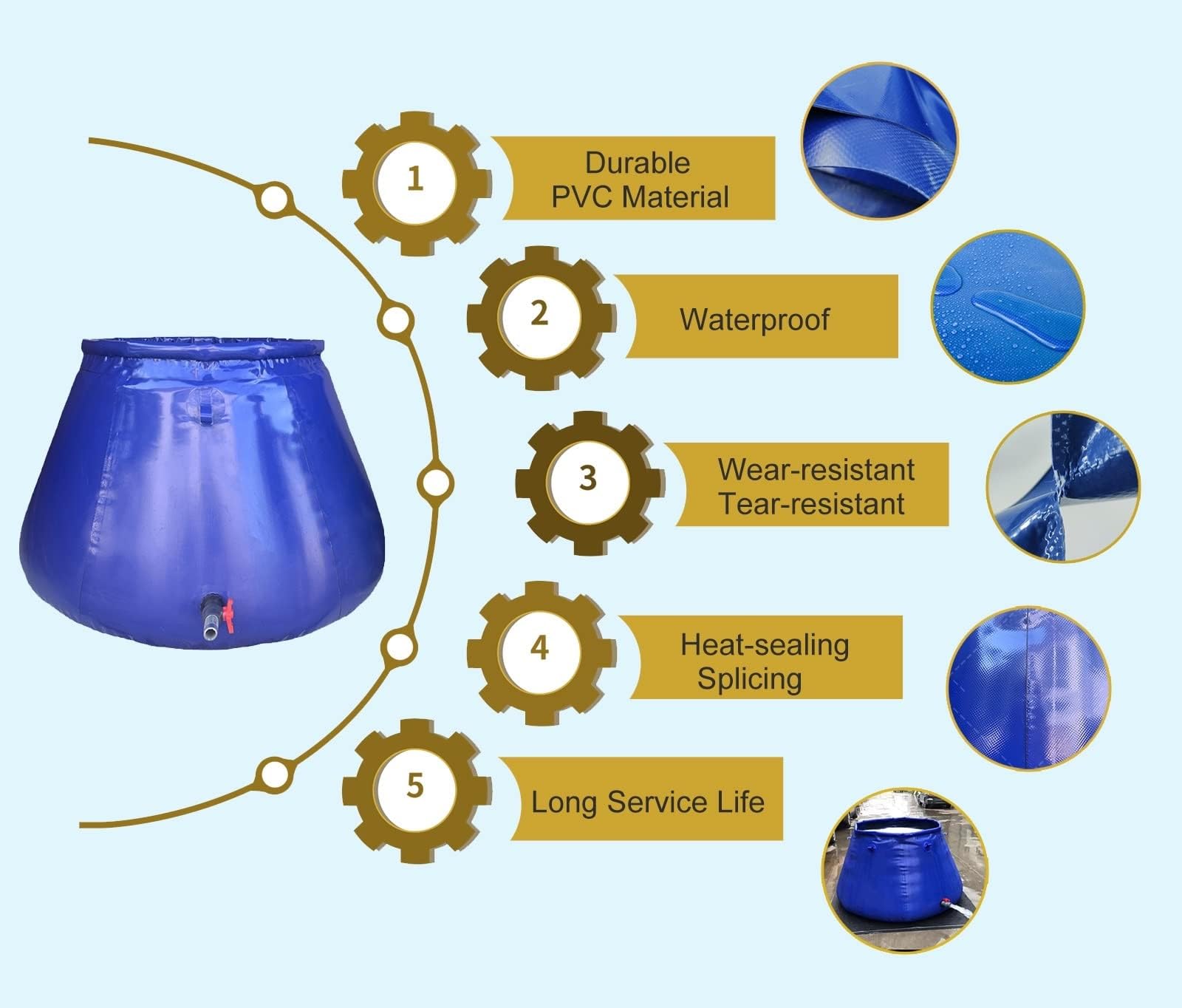 Bolsa de almacenamiento de agua de emergencia, bolsa de transferencia de agua plegable de gran capacidad con grifo, sistema de recogida de agua de lluvia, depósito de agua al aire libre
