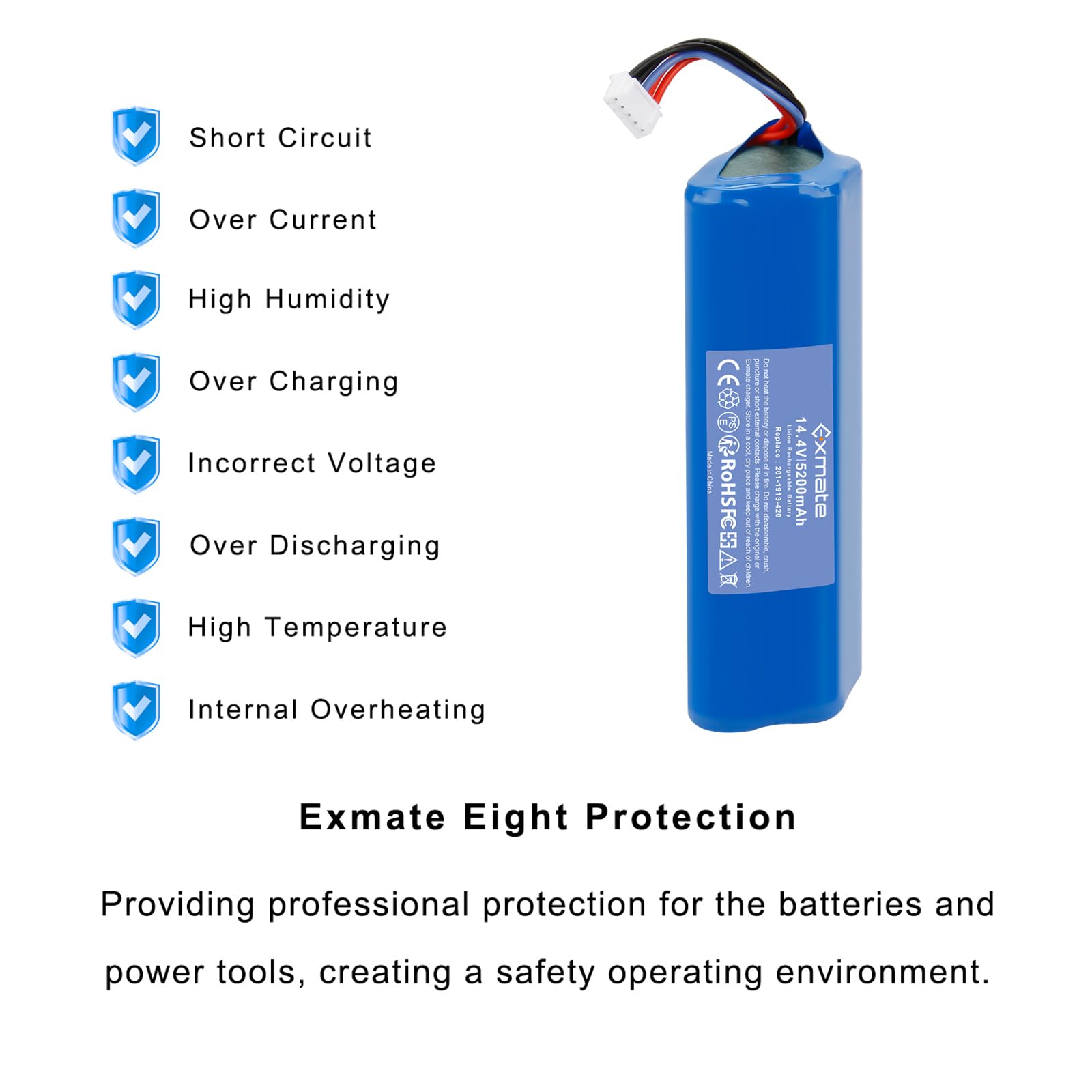 Exmate Akumulator litowo-jonowy 14,4 V 5200 mAh, zamiennik do Ecovacs Deebot Ozmo 950 DX9G, Deebot Ozmo 920, Deebot T8, T8+, Ecovacs Deebot N8, N8+, N8 Pro, N8 Pro+, N5, Home Cleaner robot domowy