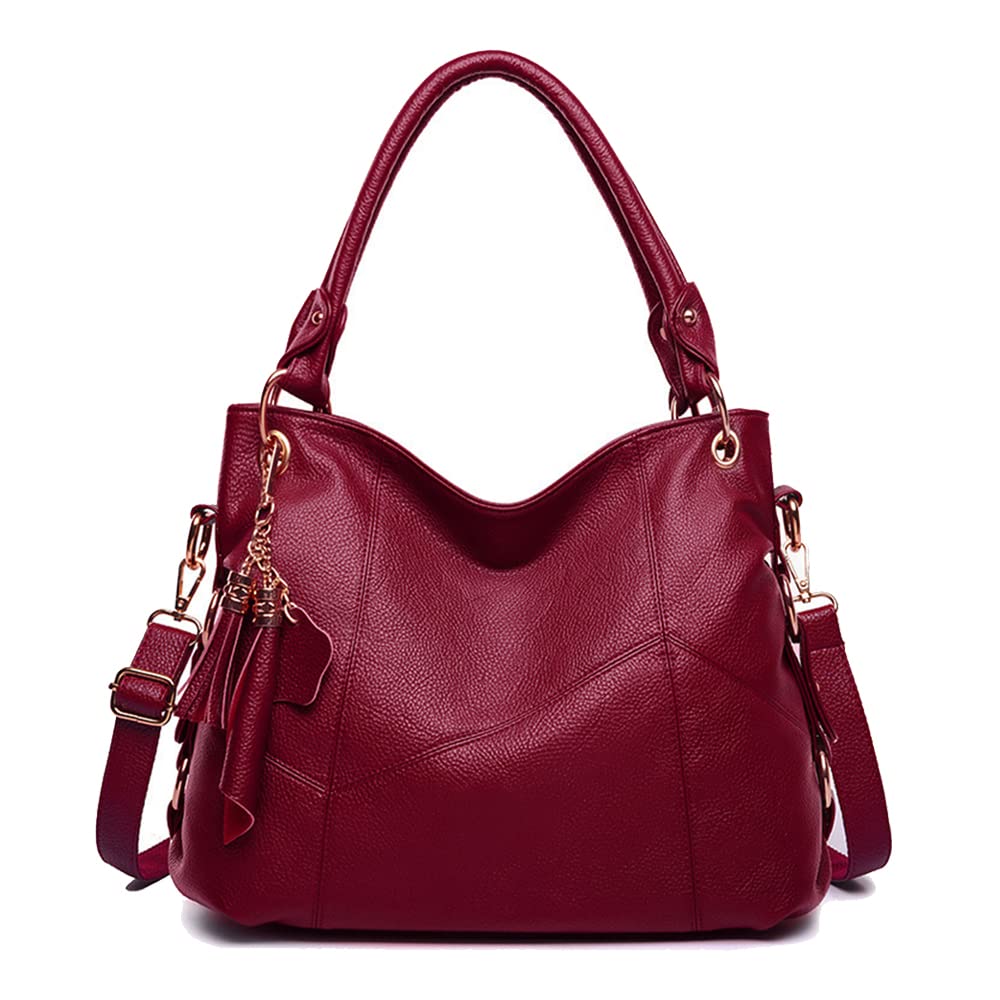 Coolives Dames Handtas met korte hengsel van PU-leer Hobo Schoudertassen Hobotas Schoudertas Crossbodytas Vintage Handtassen Tassen Tas Crossbody Handtas voor Dames Moeder Rood