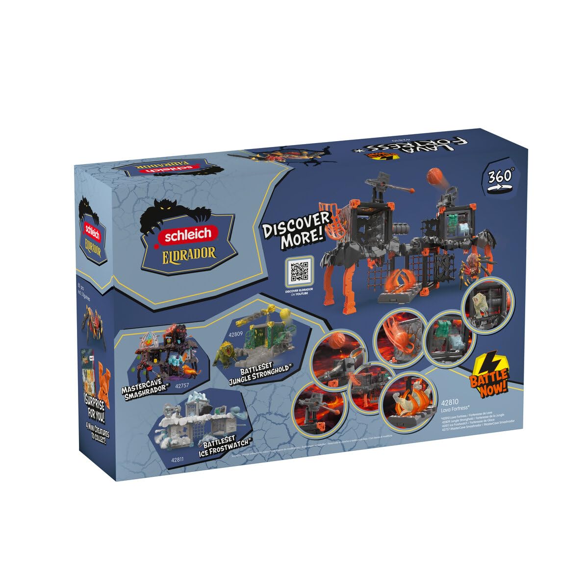schleich ELDRADOR | Lava Fortress 42810 | ab 6 Jahren | 83 Teile | Modulares Spielset aus 3 BattleCaves mit Lava Tarantel und 4 Minis | BattleCave Festung mit Lavakristall, Katapult, Armbrust