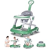 Baby Walker with Wheels 5 in 1 Foldable Activity Center with Mute Wheels Adjustable Heights Anti-Fall Push Walkers for Boys Girls Safe Infant Toddler Walker with Footrest for 6-24 Months
