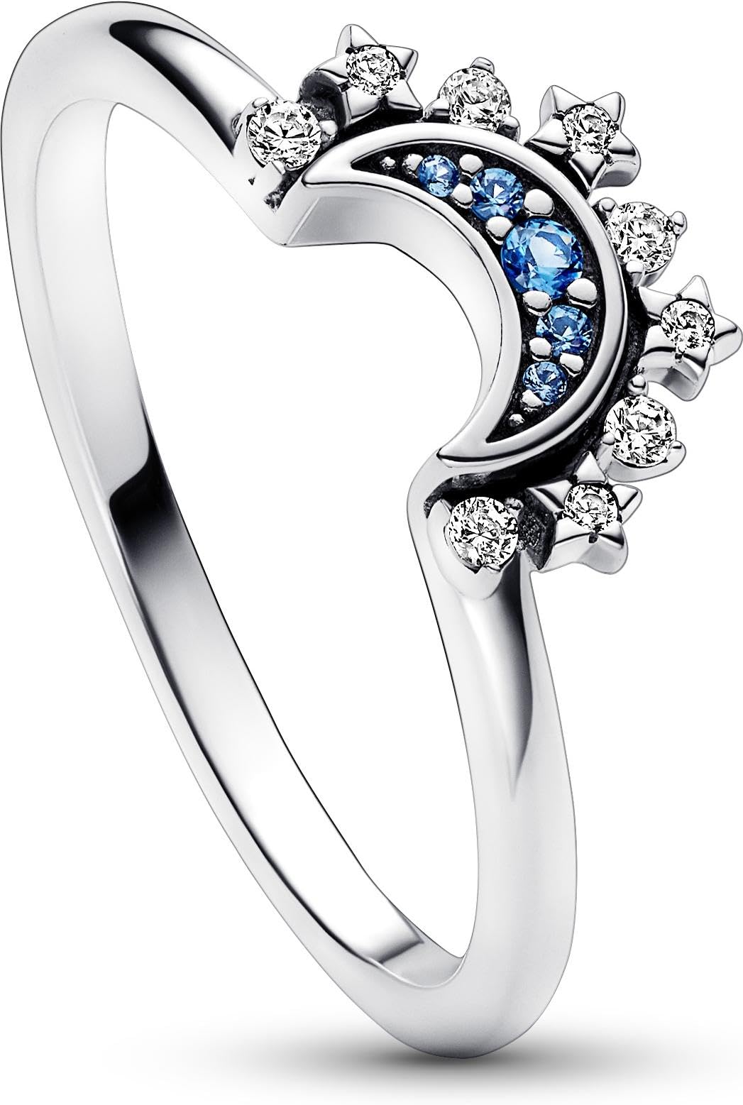 PANDORA Moments - Anello luna celeste, in argento sterling con cristallo blu notte e pietre di zirconia cubica incolori