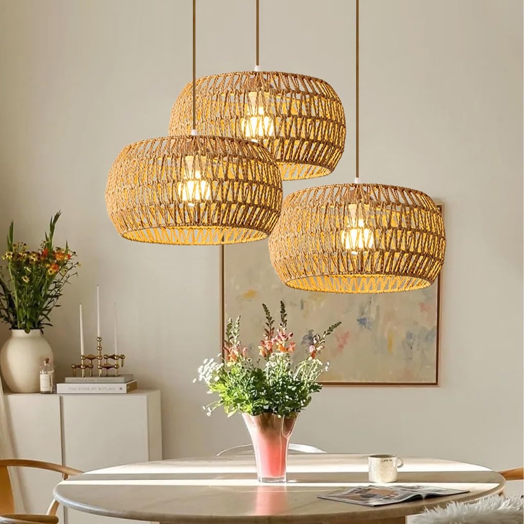 E27 Lampada A Sospensione Rustica Lampadario Rattan Paralume Rattan Lampadario Soggiorno A Sospensione Lampadario Vimini Boho Plafoniera Per Cucina Sala Sala Da Pranzo Camera Da Letto(A)