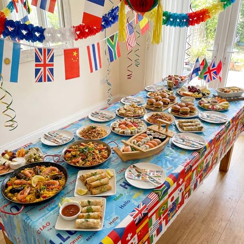 Image of Frienda 3 Pcs International Flag Table Cover Patriotic Table Cloth World Country Flags Plastic Tablecloth Travel for Festival Events Celebration Party Decorations Soccer Sports Beer Party, 108x54 Inch